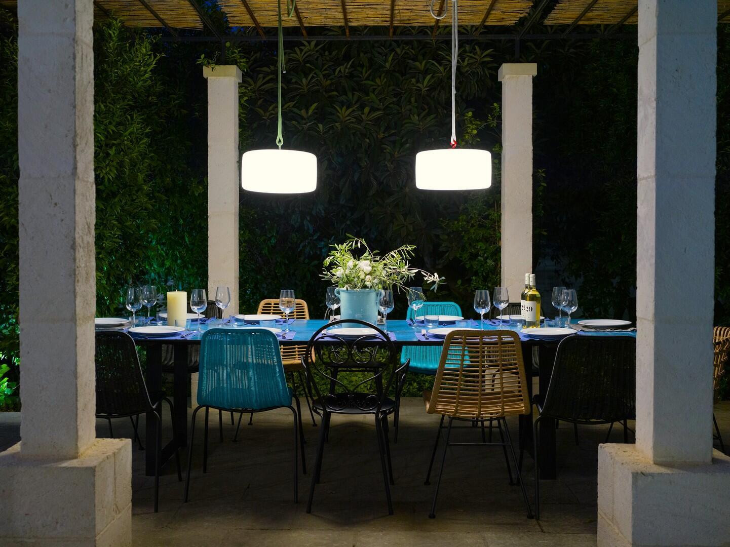 Al-fresco dining area at night 