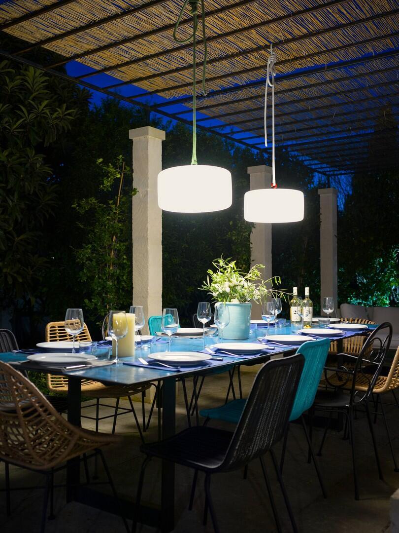 Al-fresco dining area at night 