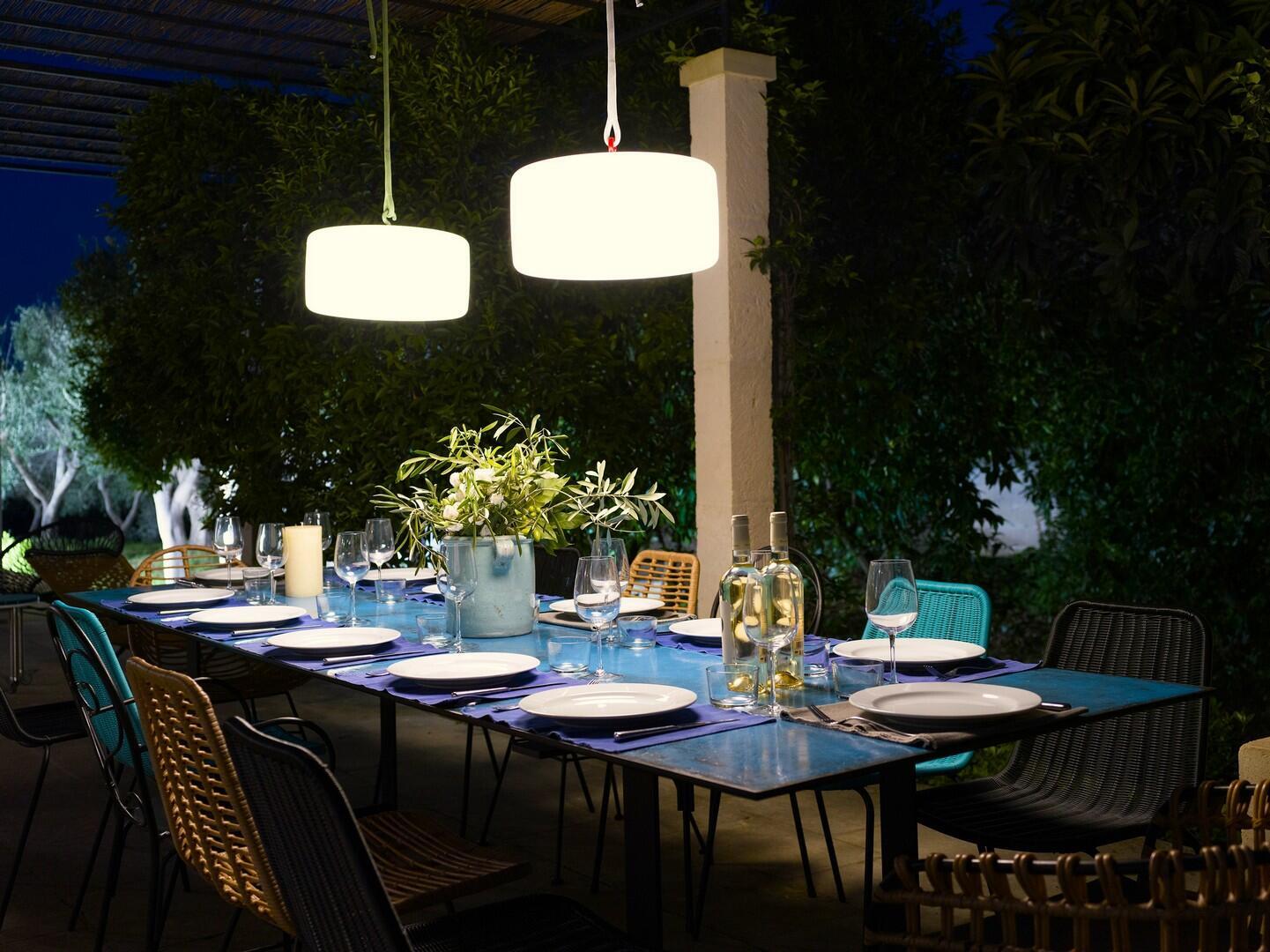 Al-fresco dining area at night 